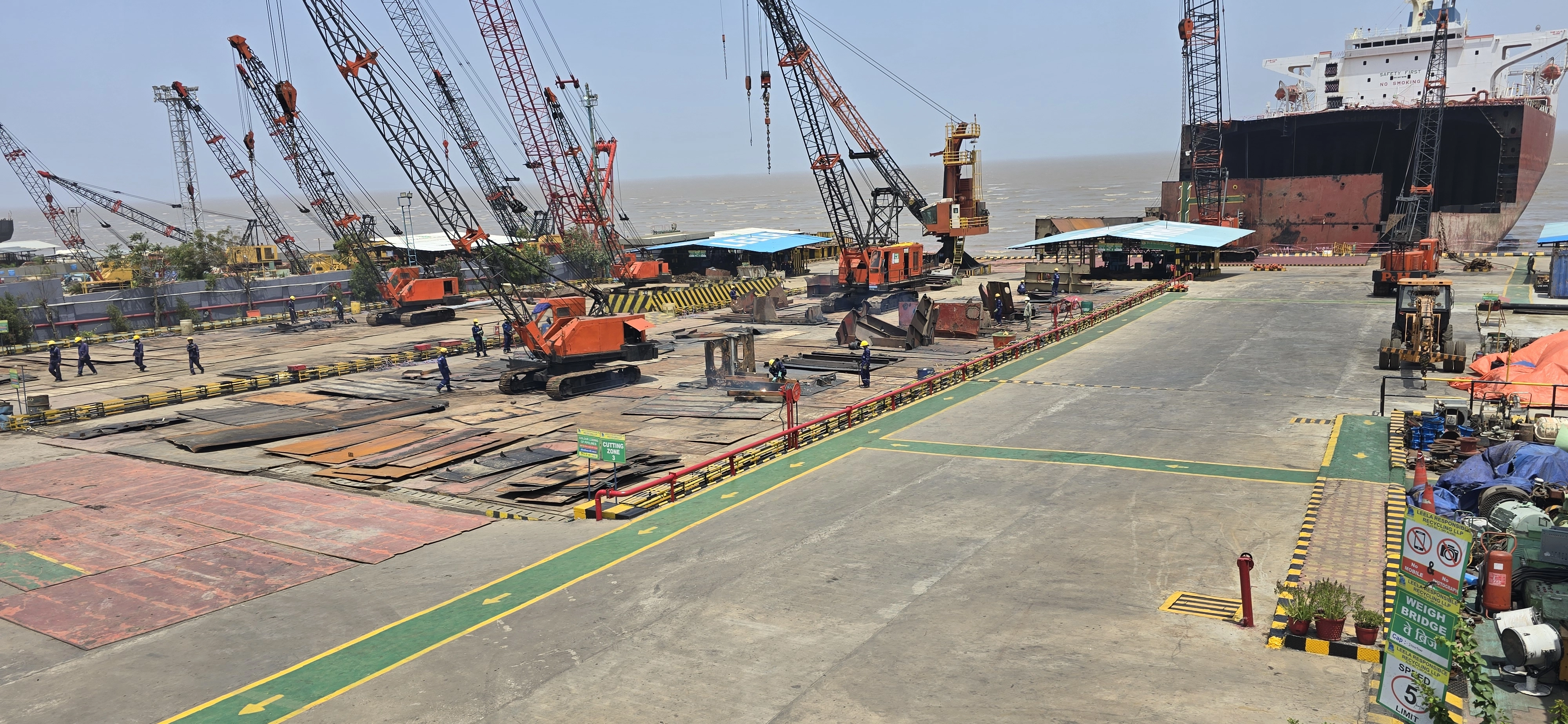 End-of-life vessel prepared for recycling at a Hong Kong Convention compliant ship recycling facility